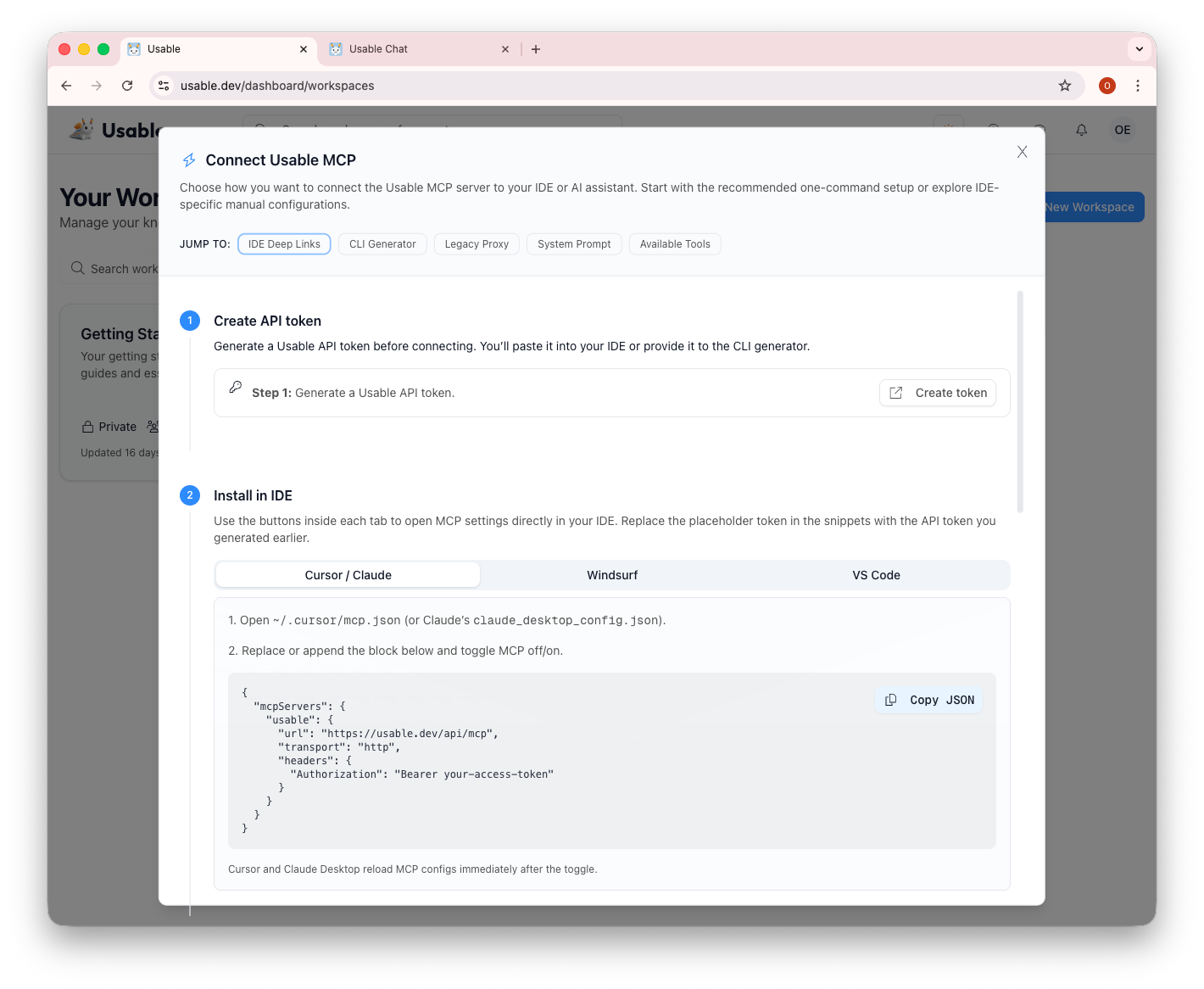 Connect MCP dialog